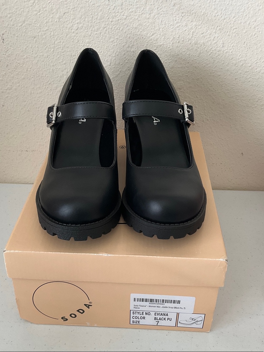 Soda Black Mary Jane Platform Mules with Buckle Strap